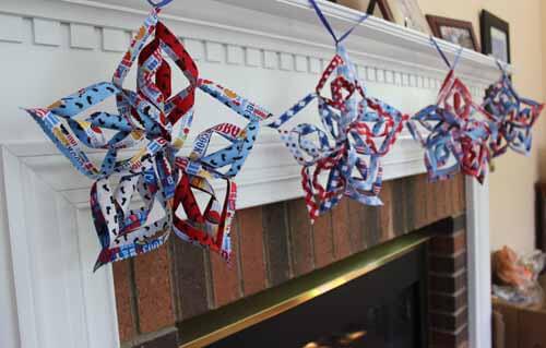 Patriotic Star Garland - Finished on Mantle