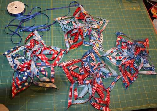 Patriotic Star Garland - Threading the Ribbon