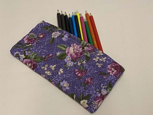 Pencil Case Purple Flower with Pencils