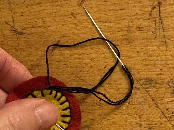 Penny Rug Flower Bookmark 11 Tie off