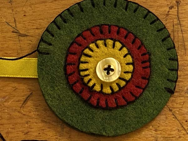 Penny Rug Flower Bookmark 20 Stitch Across Ribbon