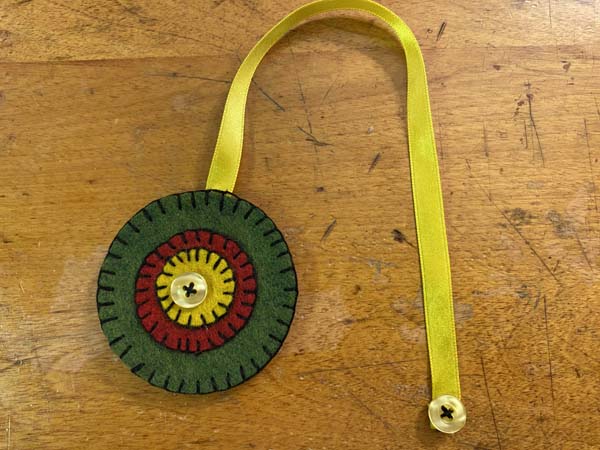 Penny Rug Flower Bookmark 23 Button Sewn to Ribbon