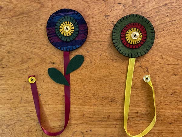 Penny Rug Flower Bookmark Two Bookmarks