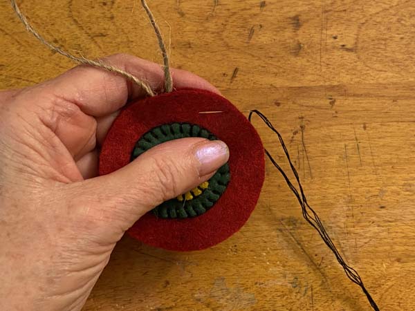 Penny Rug Ornament 24 Needle through top layer