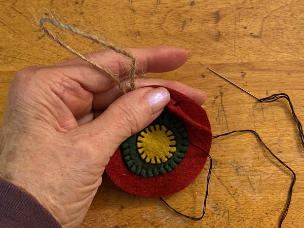 Penny Rug Ornament 25 Knot between layers