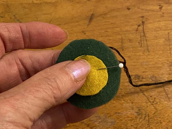 Penny Rug Ornament 5 Needle Up