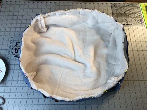 Pet Bed Fabrics Together and Pinned