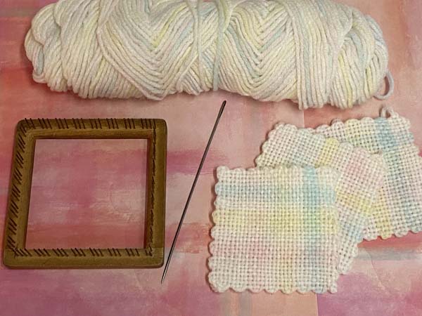 Pin Loom with Squares and Yarn