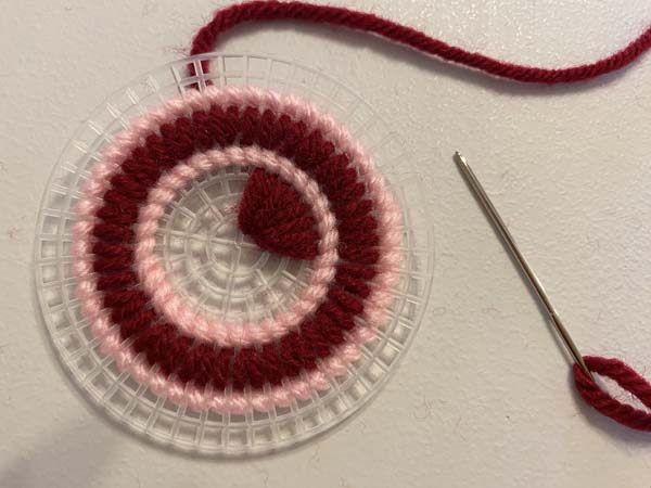Plastic Canvas Coaster 2 15 Stitch around with overlapping stitches