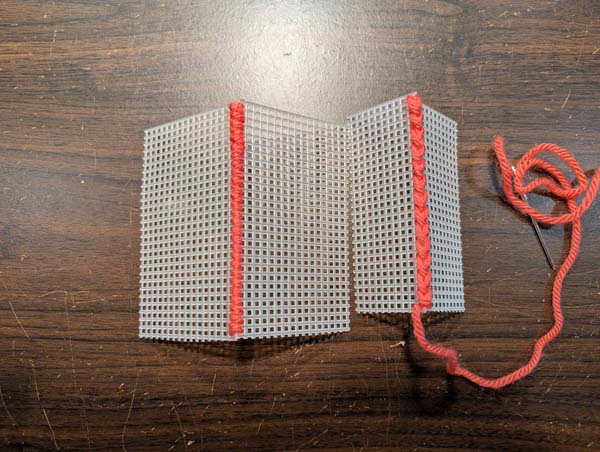 Plastic Canvas Long Legged Cross 13 Showing Whip Stitch join and long legged cross join