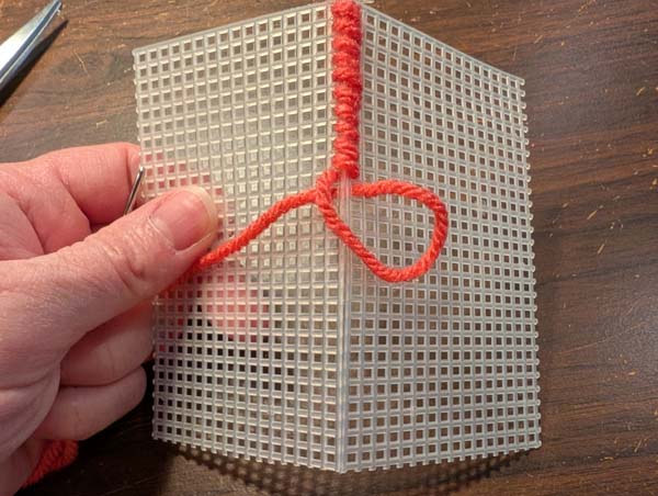 Plastic Canvas Whip Stitch 11 Pulling Yarn through