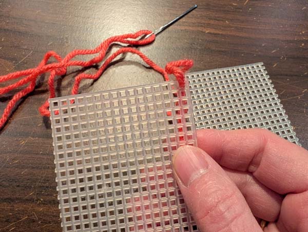 Plastic Canvas Whip Stitch 2 Pull Yarn Through Leaving a Tail