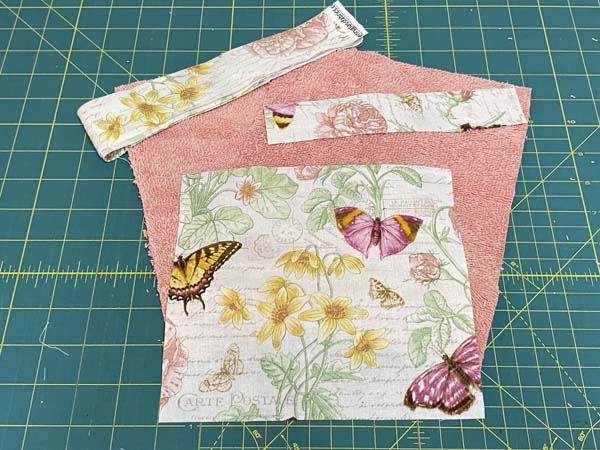 Quilted Potholder with old towels 2 Fabrics Cut