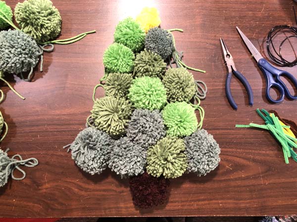 Pom pom Tree Wreath Poms on Wreath form