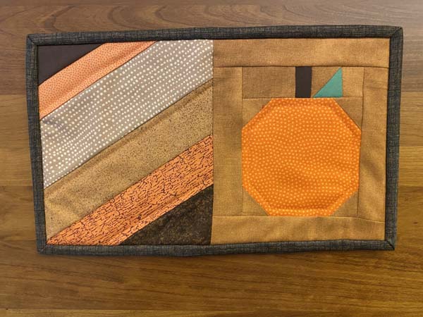 Pumpkin Mug Rug with Diagonal Stripes