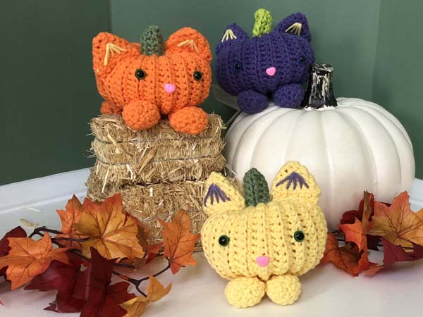 Pumpkin Cats Three Samples with pumpkin hay