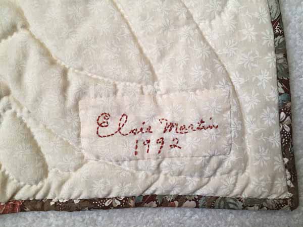 Quilt Label with Hand Stitched Name