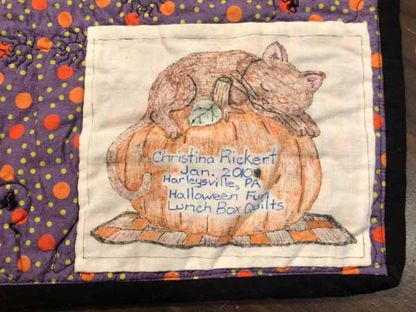 Traced Label and colored with permanent pens.  Includes name, year, location and pattern