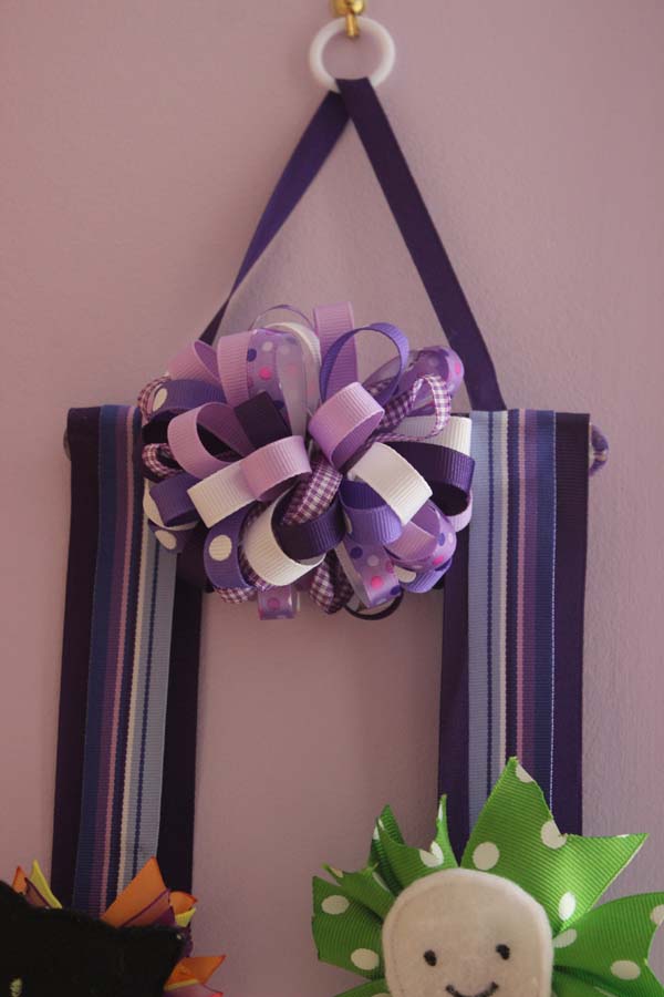 Ribbon Hair Bow Holder Purple Closeup
