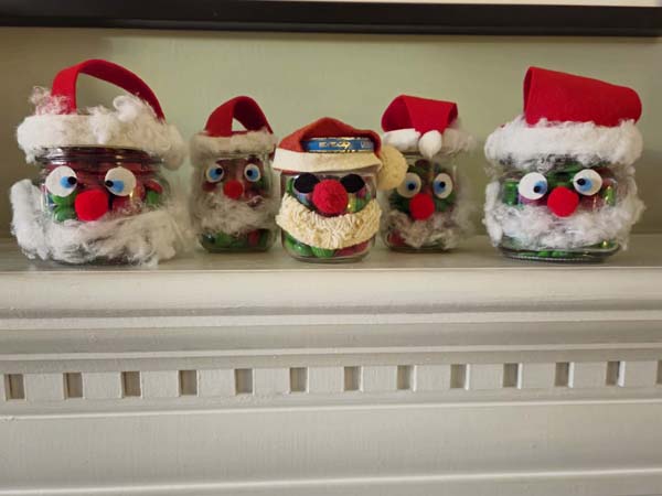 Santa jars on mantle