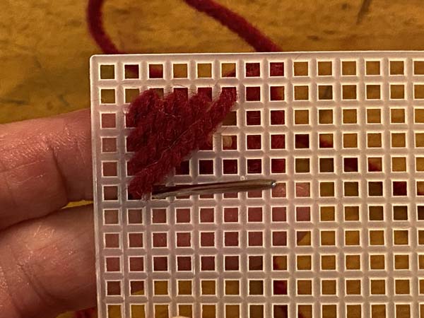 Scotch Stitch Mug Rug Start Decrease Needle Up