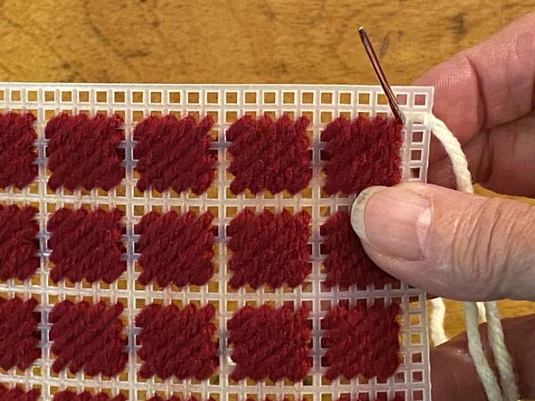 Scotch Stitch Mug Rug Continental Stitch Needle Up