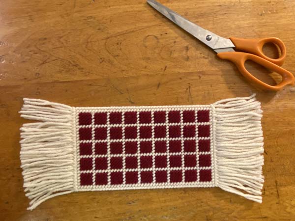 Scotch Stitch Mug Rug 28 Fringe added