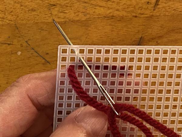 Scotch Stitch Mug Rug Needle Down