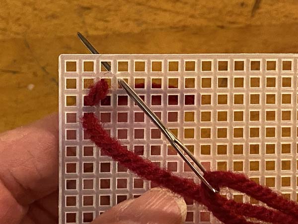 Scotch Stitch Mug Rug Skip One Hole Needle Down