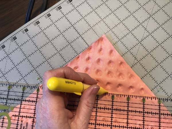 Self Bind Minky Blanket Mitered Corners Mark Line Between Pins