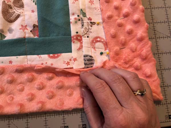 Self Bind Minky Blanket Mitered Corners Showing Overlap