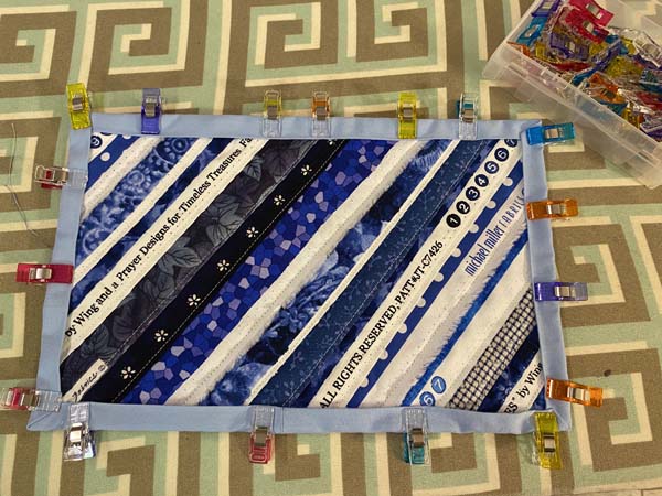 Selvage Mug Rug Clip Binding in Place