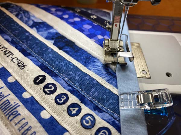 Selvage Mug Rug Sew Binding from Top