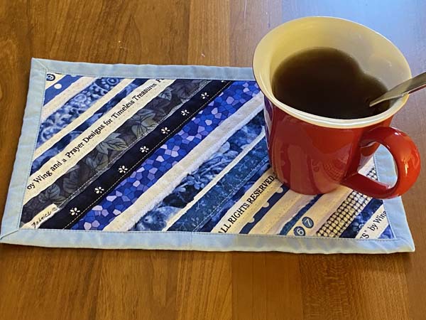 Selvage Mug Rug With drink
