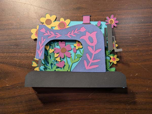Sewing Machine Cricut Card Added flowers