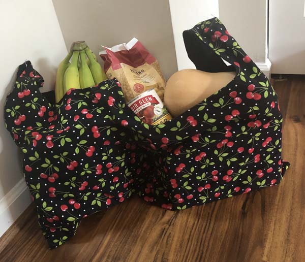 Shopping Bags with Black Fabric with Cherries