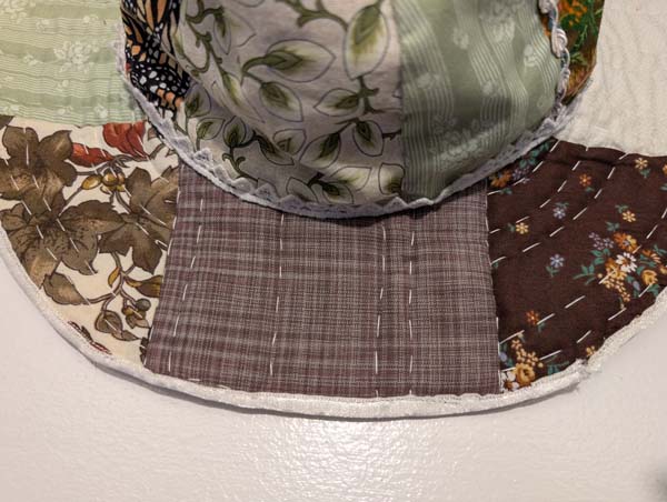 Slouchy Patchwork Witch Hat Closeup Hand Stitching