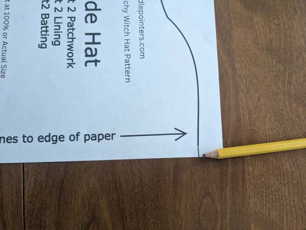 Slouchy Patchwork Witch Hat Extending Pattern to edge of paper