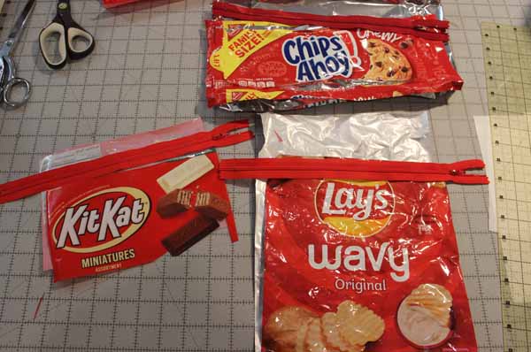 Snack Wrapper Zipper Pouch Tutorial - Bags Cut with Matching Zippers