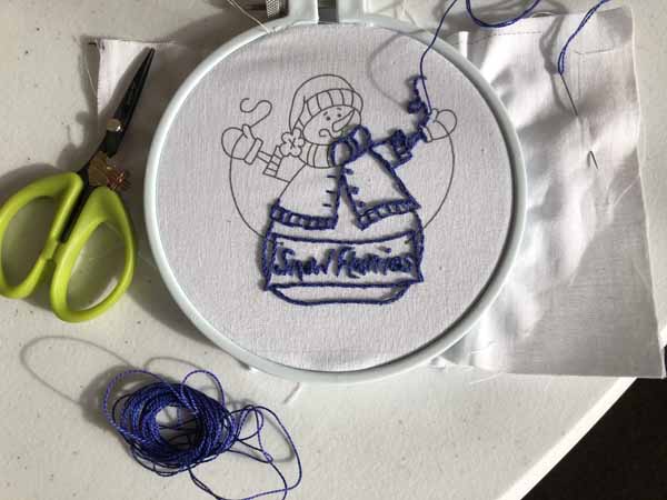 Snow Buddies Embroidery In Progress