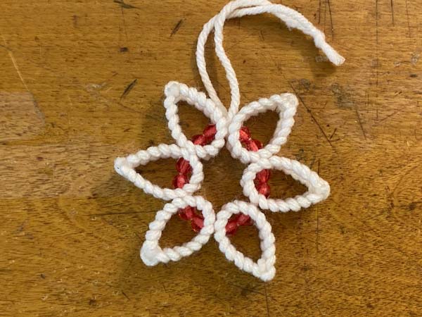 Snowflake Christmas Ornament tie knot to form hanger