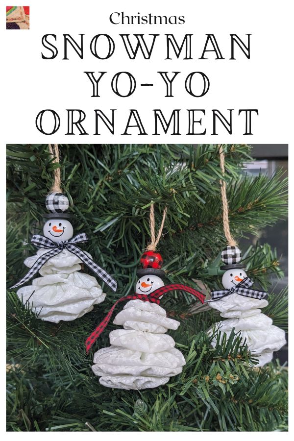 Fabric Yo-yo Snowman Ornament - pin