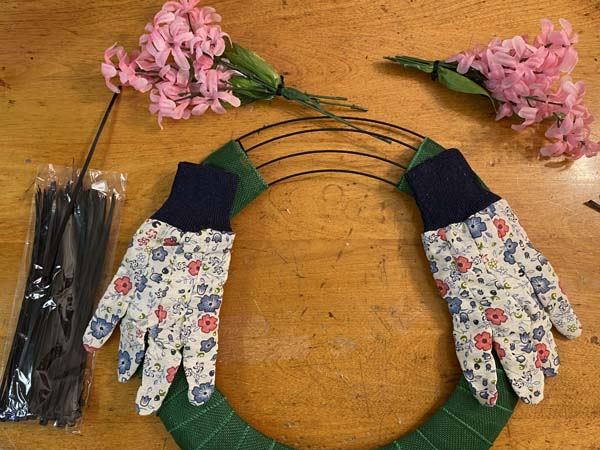 Spring Wreath Glue on Gloves