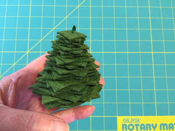 Stacked Christmas Tree Ornament Tutorial - Finished Threading Green Squares
