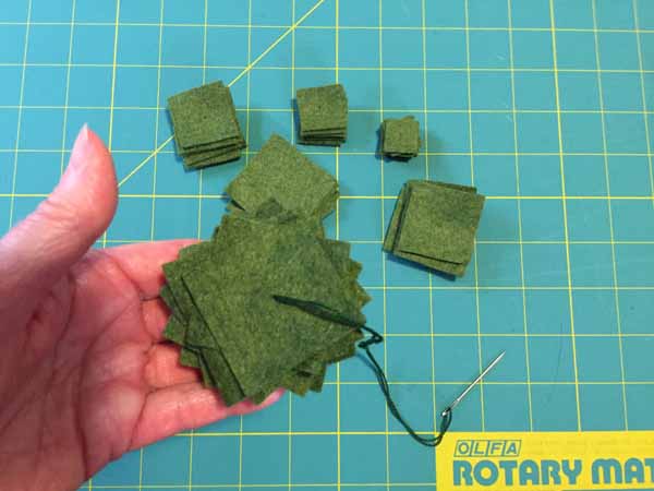 Stacked Christmas Tree Ornament Tutorial - Green Squares Stacked and Rotated
