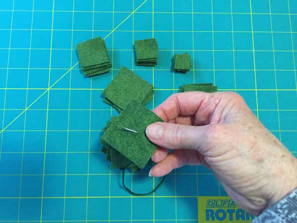 Stacked Christmas Tree Ornament Tutorial - Green Square Through Center