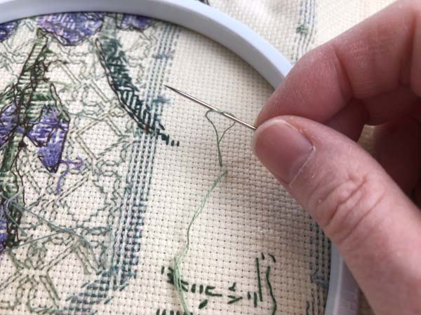 Start Cross Stitch 10 needle through loop
