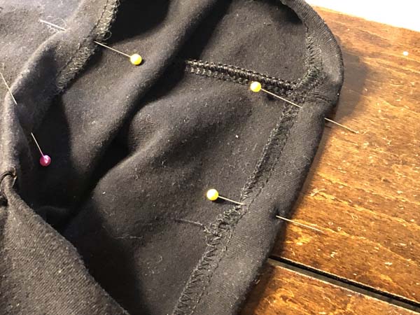 Stretch Double Stitch Hem Pinned Ready to Stitch