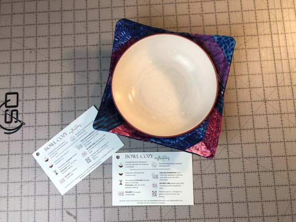 String Pieced Bowl Cozy with Bowl and Tags