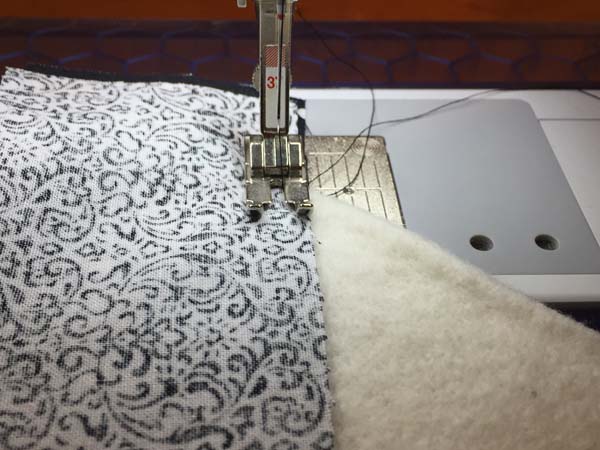 String Pieced Potholder Sew Strips to Batting